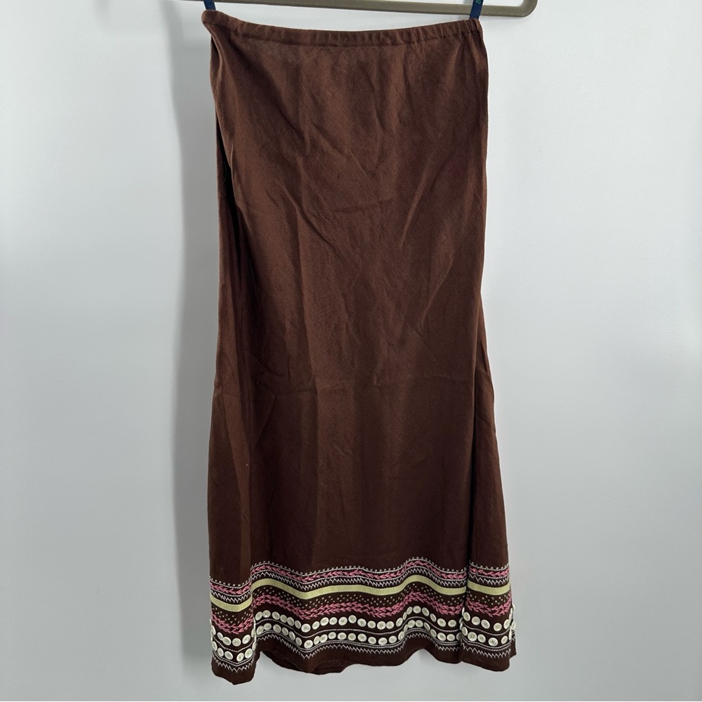 Vintage Boden Brown 100% Linen Embellished Maxi Skirt